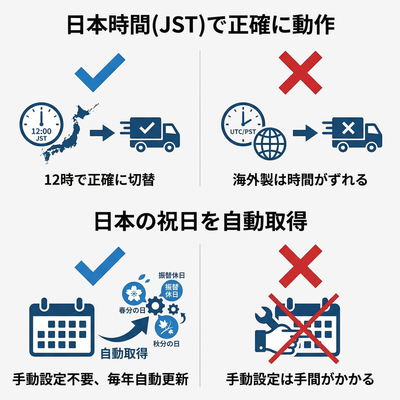 日本時間・日本の祝日に対応